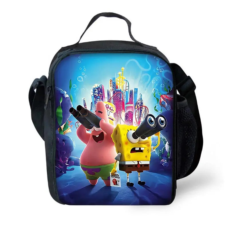 Cartoon Cute Child School Backpack with Lunch Bags ,Pencil Bags ,School Bags for S-spongebobS Boys Girls Best Gift