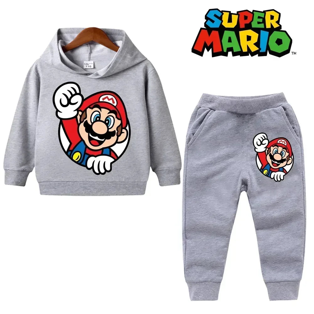 Super Mario Kids Tracksuit, casual sweatshirt with hood and pants, 2 sets, 5th birthday gift