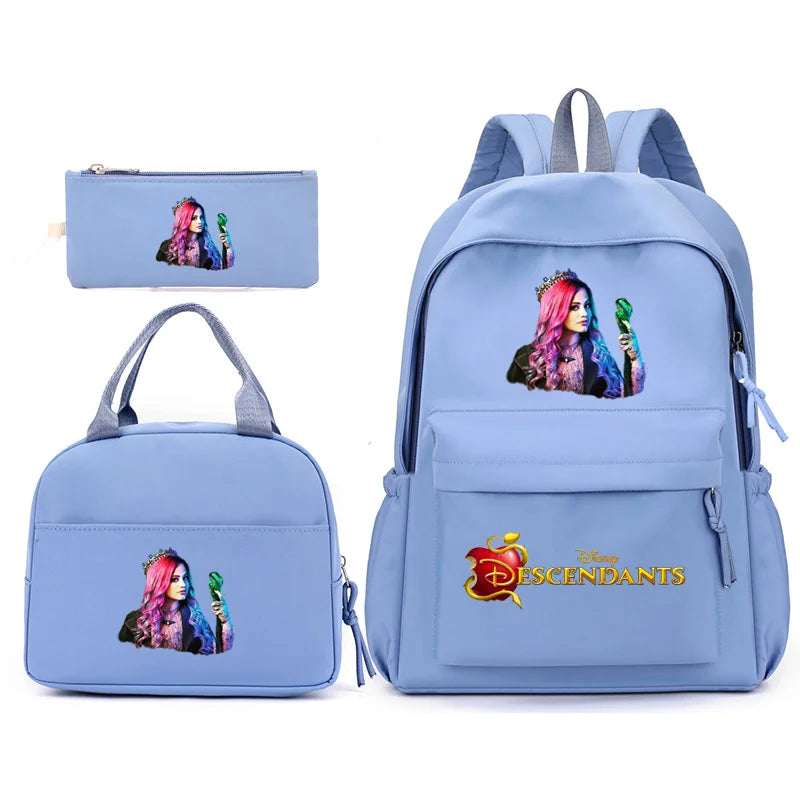 3pcs Disney Descendants Backpack with Lunch Bag for Women Student Teenagers School Bags Comfortable Travel Sets