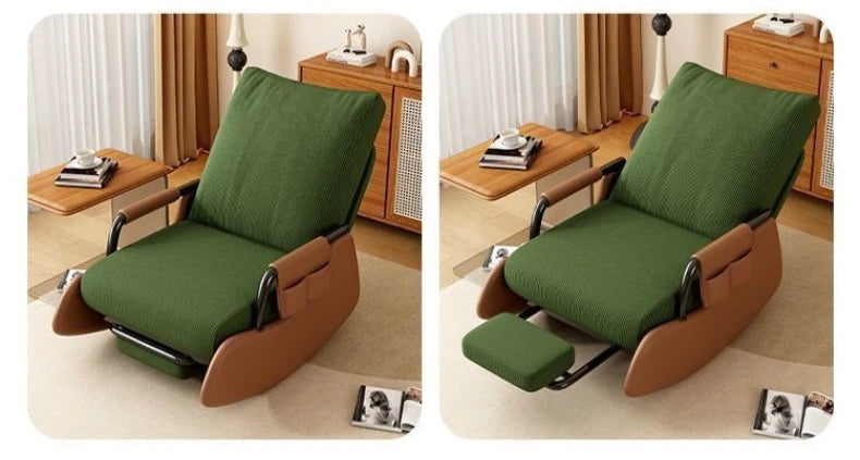 Comfy Rocking Chair, Folding Lounge Chair with Footrest, Lazy Sofa Chair Adjustable Backrest, Recliner Chair for Balcony