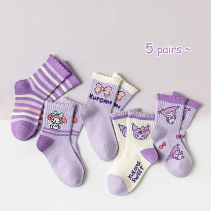 5 pairs of children's socks Girls' socks Cute all-match style CuHK children's mid-tube socks Student sports socks Breathable and