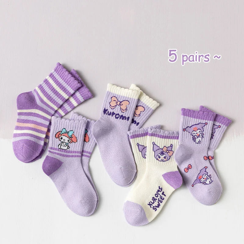 5 pairs of children's socks Girls' socks Cute all-match style CuHK children's mid-tube socks Student sports socks Breathable and