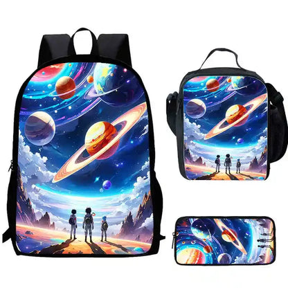 Cartoon Night Sky Child School Backpack With Lunch Bags Pencil Bags For Kindergarten,Best Gift For Boys and Girls