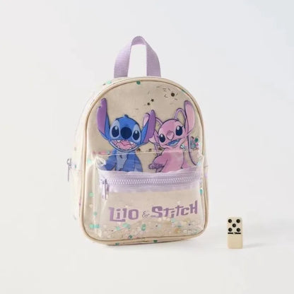 New Disney Off-white Stitch Printed Transparent Sequin Star Decoration Cute High-quality Backpack for Boys and Girls