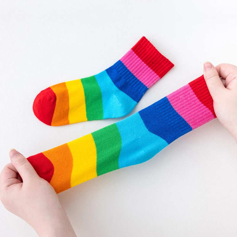 5 Pairs Girl's Rainbow Pattern Socks Cotton Comfortable Breathable Soft Kids Socks