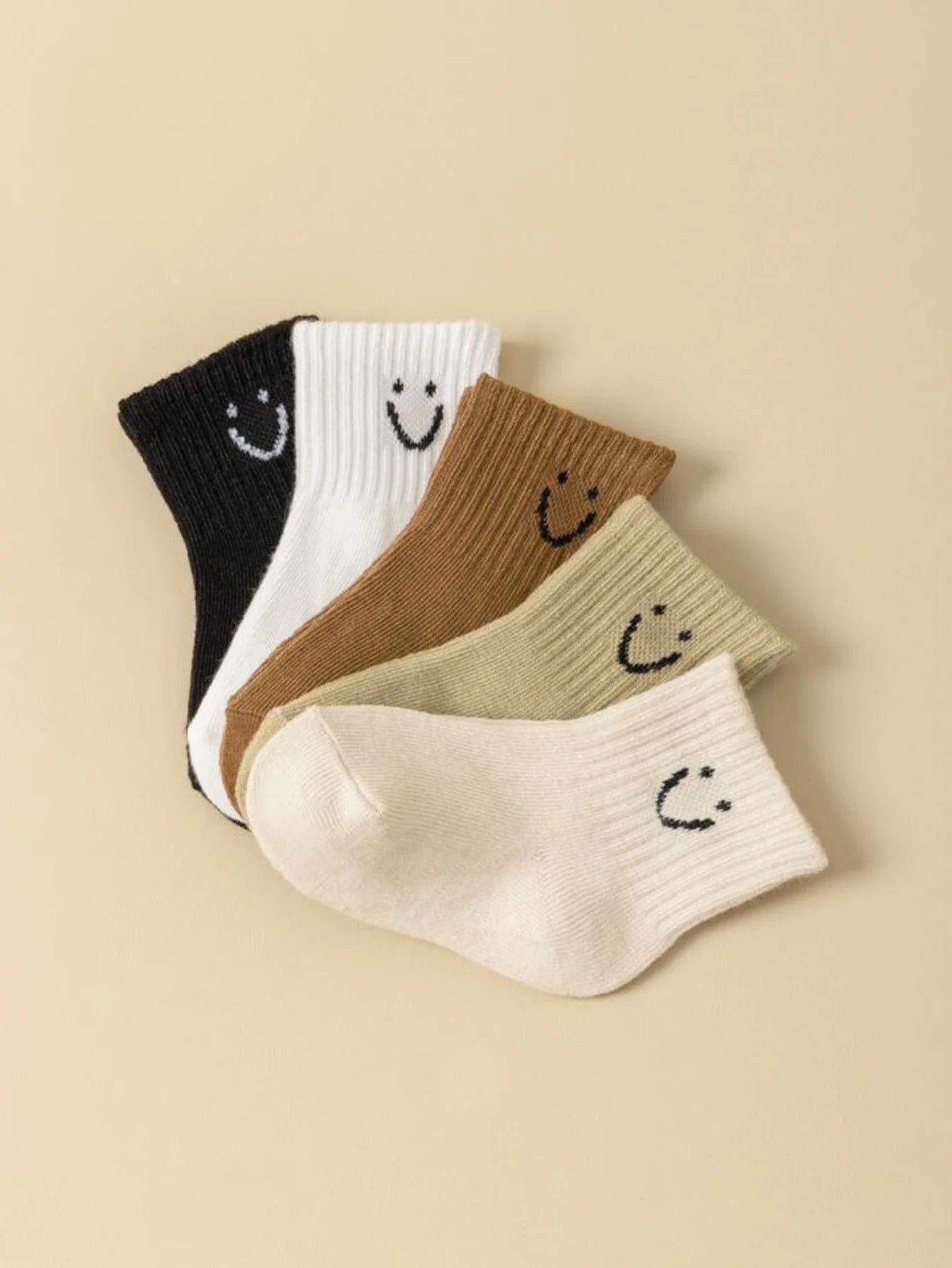 5pairs/set Baby Cartoon Pattern & Solid Color Socks