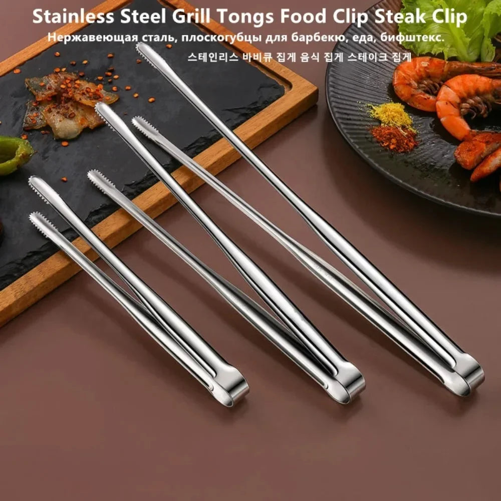 Stainless Steel Grill Tongs Food Clip BBQ Steak Clip Bread Tong Cooking Utensils Party Non-Slip Kitchen Gadgets Accessories BBQ