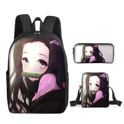 Nezuko Demon Slayer Anime 3Pcs/Set Backpack Student School Shoulder Bag Kids Cute Travel Backpack for Children Birthday Gifts