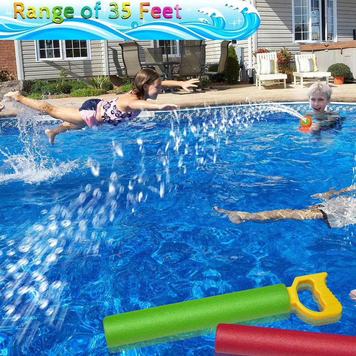 6Pcs Water Gun for Kids 40 Ft Summer Foam Watergun Toys Outdoor Water Squirter Soaker Blaster Swimming Pool Beach Games Toys