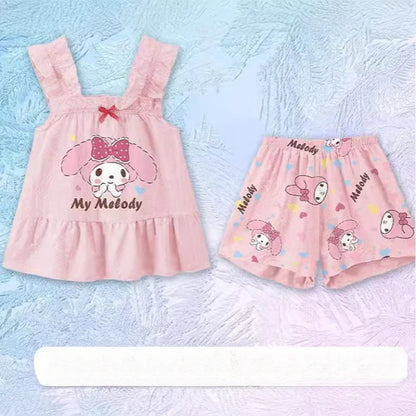 Sanrio Kuromi Kids Cinnamoroll Cartoon Pajamas Set Cute My Melody Girls Boys Summer Short Sleeved Home Set Children Gift