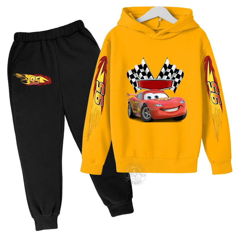 Disney Lightning McQueen Printed Hoodie+Pants Children's Set Boys and Girls' Fashion Baby Autumn Warm Sports Back to School Gift