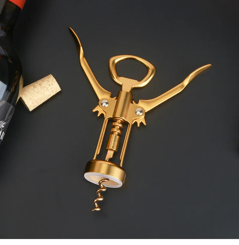 Dark Gold Wine Opener Wing Corkscrews with Beer Bottle Opener Stooper and Bag in Gift Box for Kitchen Accessories Gift Idea