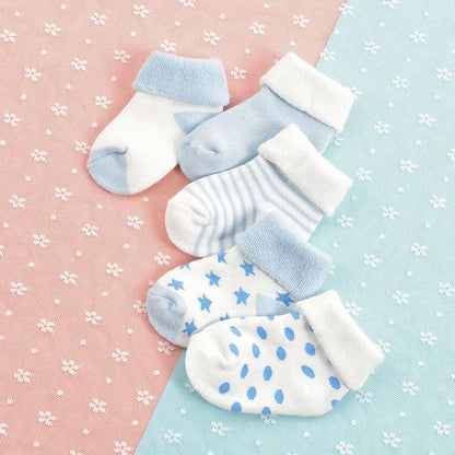 5 Pairs Autumn Winter Warm Strip Baby Sock Cute Cartoon Dot Thick Infant Floor Sock Soft Star Pattern Newborn Toddler Sock