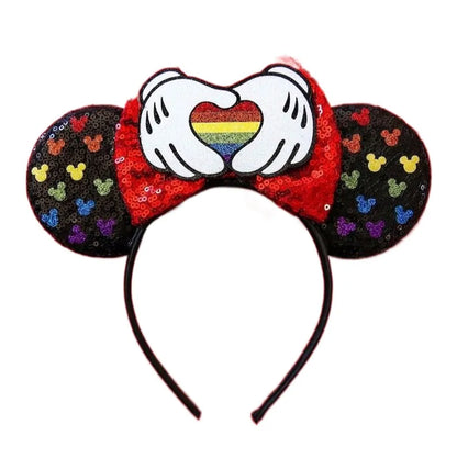 2023 Newest Mickey Mouse Ears Headband Kid Adult Festival Party Sequins Bow Hairband Women Baby Girl Party Hair Accessories Gift