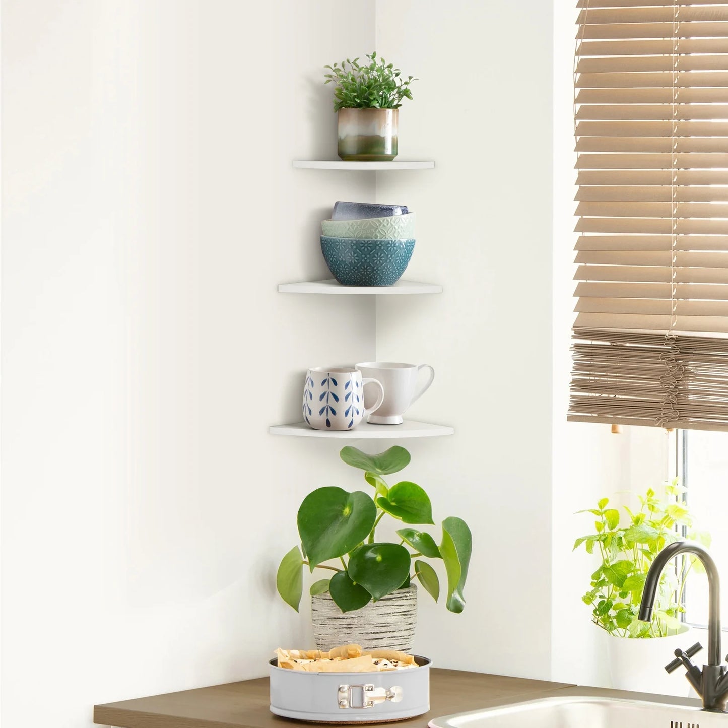 3Pcs Floating Corner Shelf Wall Mounted Storage Rack Bookshelves Home Furniture Office Decor