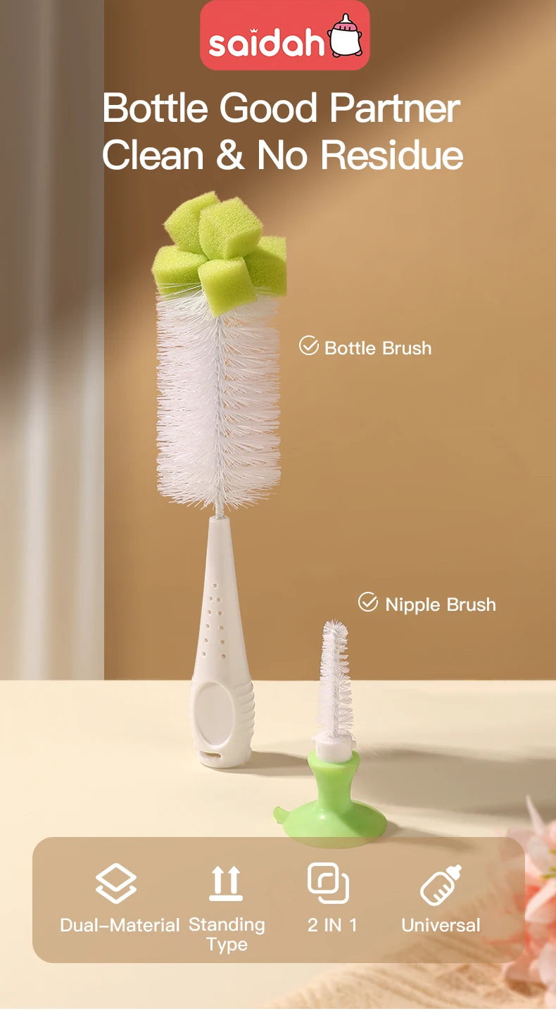 SAIDAH Simple Nylon Sponge Suction Feeding Bottle Nipple Pacifier Brush Set Water Sippy Vacuum Cup Cleaning（3 in 1）