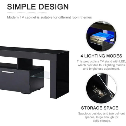 LED TV Stand for 75 Inch TV, High Gloss TV Entertainment Center with Storage Drawer, TV Console Table