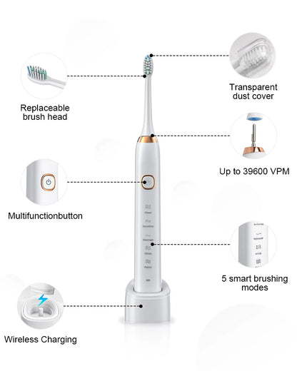 Smart Sonic Electric Toothbrush Ultrasound IPX7 Rechargeable Tooth Brush 5 Mode Smart Time Whitener Teethbrush Sarmocare S100