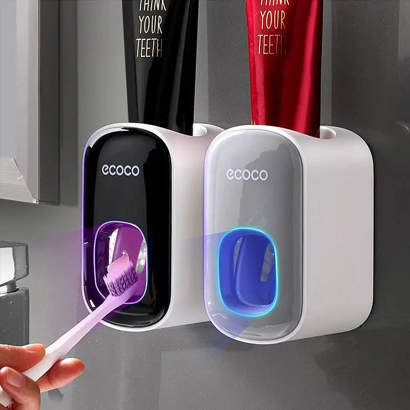 ECOCO Automatic Toothpaste Dispenser Wall Mount Bathroom Bathroom Accessories Waterproof Toothpaste Squeezer Toothbrush Holder