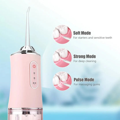 Oral Irrigator Portable Dental Water Flosser USB Rechargeable Water Jet Floss Tooth Pick 4 Jet Tip 220ml 3 Modes IPX7 1400rpm