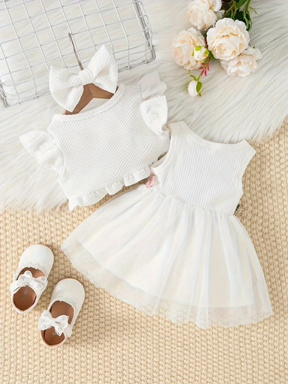 Baby Baby Baby Summer Style Waist Flower Vest Mesh Dress Jacket Hair Accessories