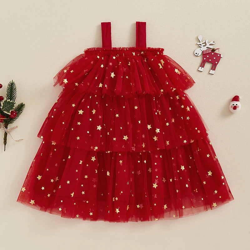 ma&baby 1-6Y Christmas Kid Baby Girls Dress Toddler Infant Children Star Ball Sleeveless Layered Tulle Party Dresses Costumes