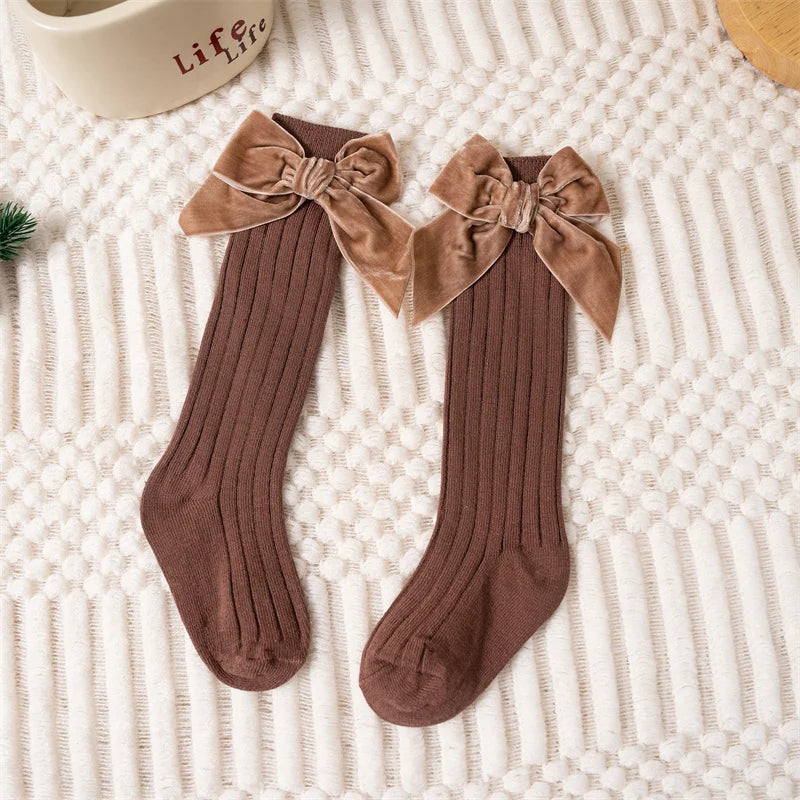 Baby Girls Knee High Socks Autumn Winter Kids Big Bow Long Soft Cute Christmas Sock Cotton Red Children Socken For 0-8 Years