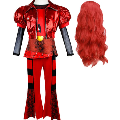 Red clothing descendants 4 new girls Halloween dressing clothing children's movie "Little Red Rise" birthday dress kit wig