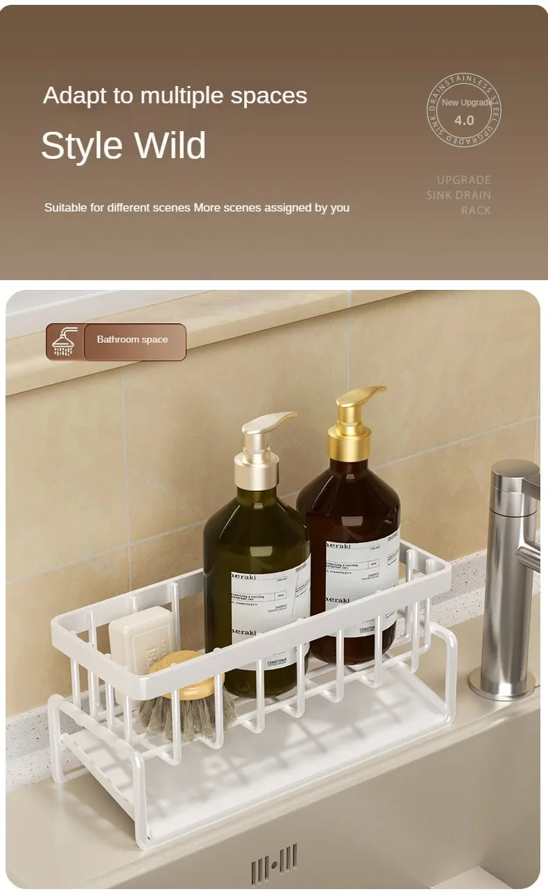 Kitchen Shelf Rag Storage Drainage Shelf No-Punch Storage Rack Home Spice Rack Sink Tap Sink Drainage Rack Kitchen Accessories