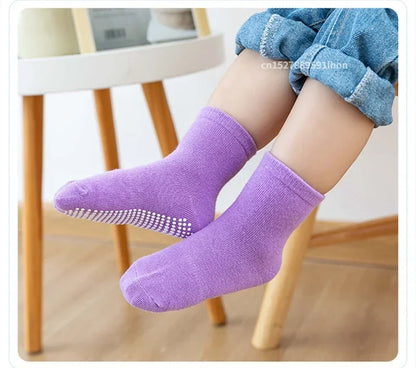 6 Pairs/Lot Spring Autumn Kids Anti-slip Socks Solid Color Soft Breathable Cotton Babys Boat Socks Boys GirlsTrampoline Socks