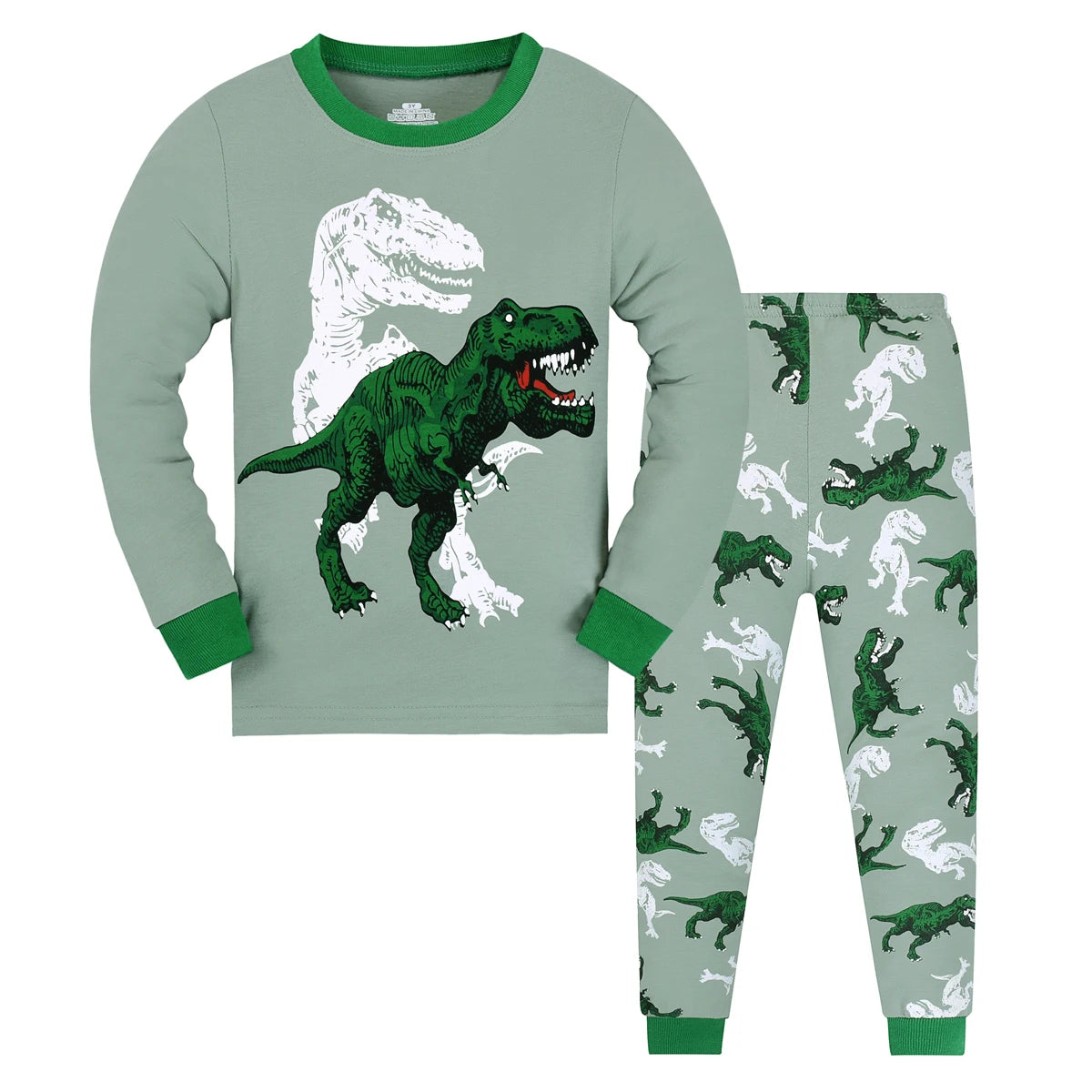 Kid's Pajamas, T-rex Dinosaur Pattern Long Sleeve Top & Pants Set, Comfy Casual Pj Set, Boy's Loungewear