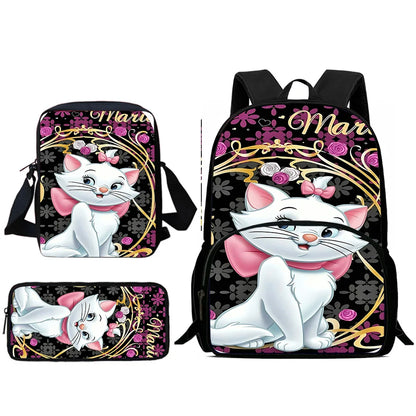 3Pcs Set  Disneys Marie Cat Child Backpacks Shoulder Bag Pencil Case Pupil Large Capacity School Bags for Boys Girls Best Gift