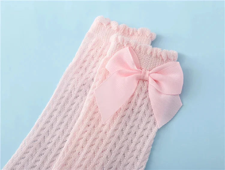 0-24Month Baby Girl Socks Toddler Bow Cotton Summer Mesh Lace Baby Knee Socks Newborn Infant Baby Princess Long Socks 2024 New