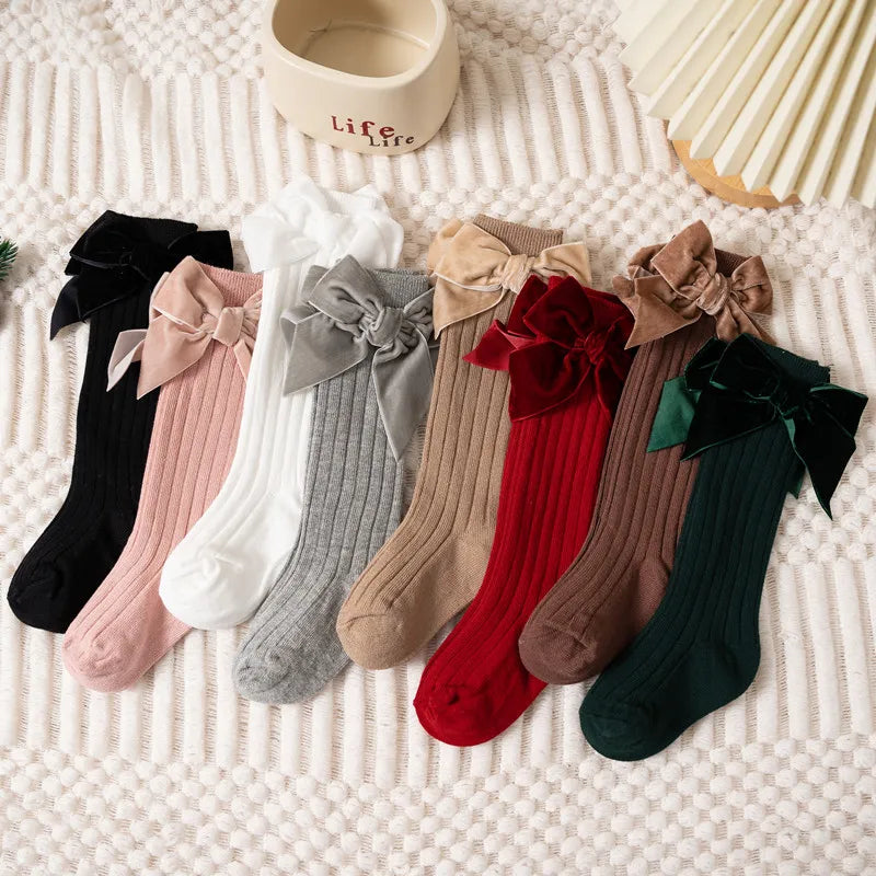 Baby Girls Knee High Socks Autumn Winter Kids Big Bow Long Soft Cute Christmas Sock Cotton Red Children Socken For 0-8 Years