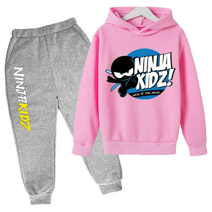 Ninja kidz Boys' Spring and Autumn hoodie and CuHK Children's Ninja Boy cartoon long sleeve top and sports ankle sweatpants suit