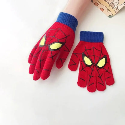 3-8 Years Autumn Winter Kids Knitted Gloves Cute Cartoon Spider Full Finger Boys Warm Outdoors Children Mittens