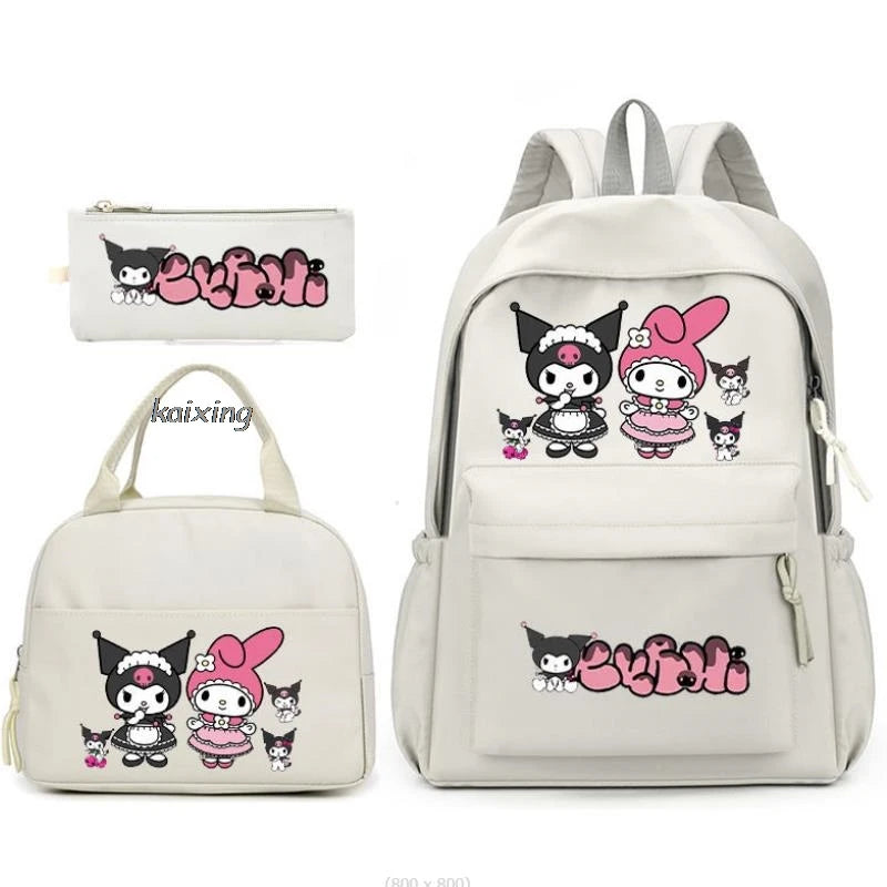 3Pcs/Set Lovely Kuromi Melody Backpacks Lunch Bag Pencil Bag Teen Women Men School Students Backpack Cartoon School Bag Mochila