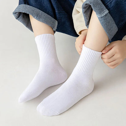 5 Pairs Kids Socks Cotton Breathable Comfy For Boys Girls White Black Socks