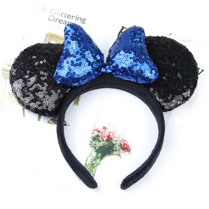 Minnie Mouse Ears Headband Big Size Sequin Bow Women Party Girl Hairband Hot Festival Disney Park Trip DIY Hair Accessories