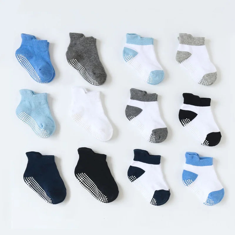 6Pairs Baby's Non-slip Floor Socks For Toddler Kids Boys Indoor Activities Learn To Walk Ankle Socks