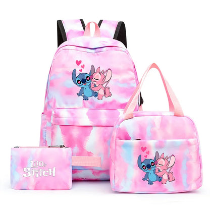 3pcs Disney Lilo Stitch Colorful Backpack with Lunch Bag Rucksack Casual School Bags for Boys Girls Women Student Teenagers Sets