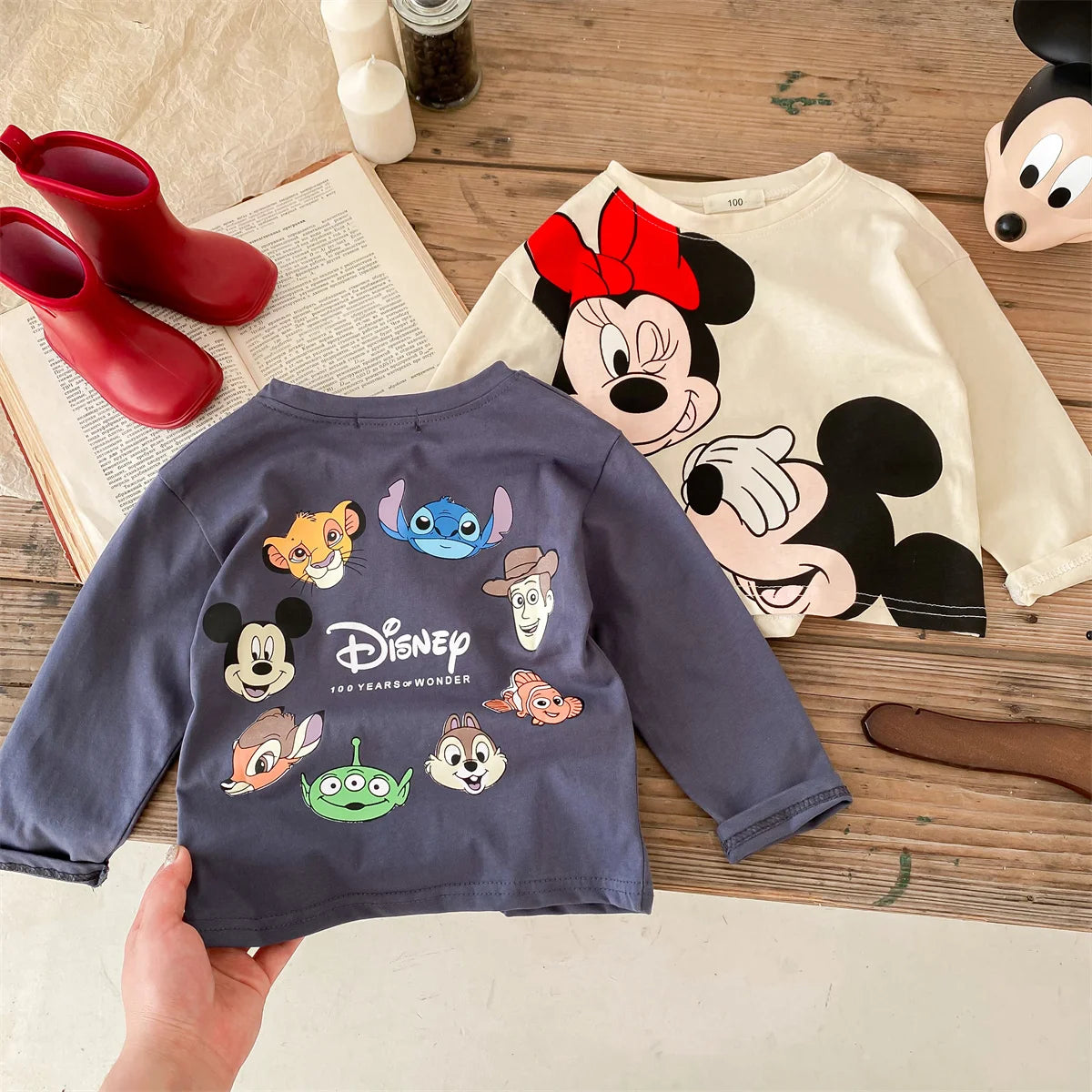 Trendy Brand Disney Children T-shirt Long-sleeved Tops Spring/autumn Clothing Kids Bottoming Shirt Cartoon Crewneck Girl Blouse