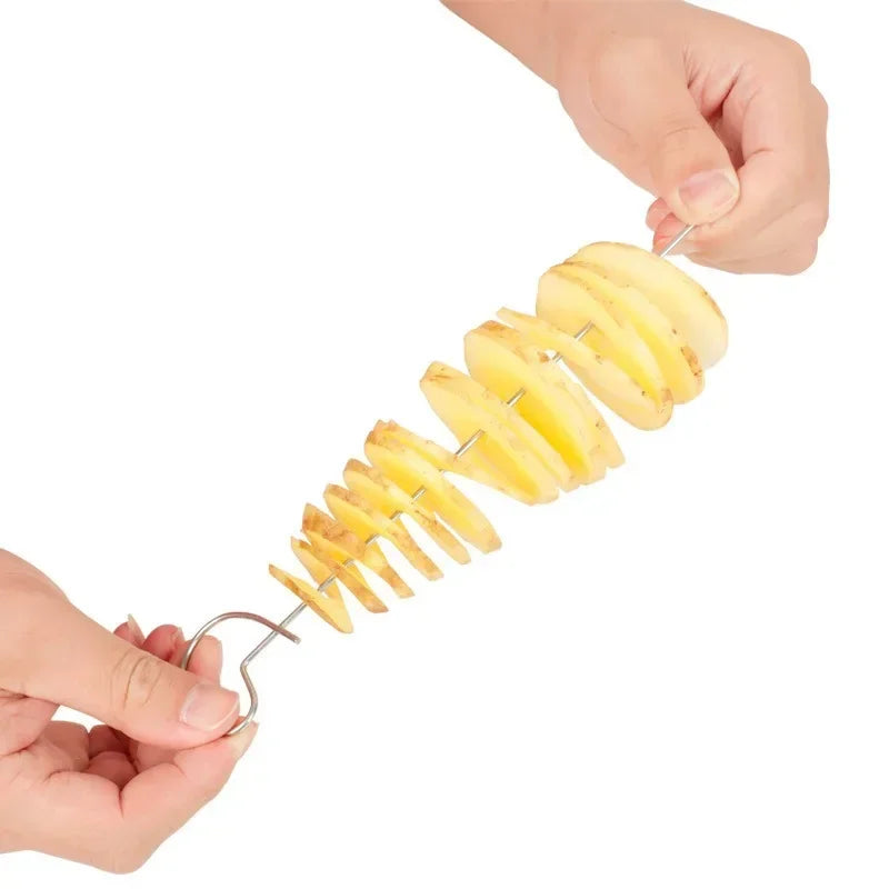 Potato Slicing Skewer Manual Rotating Tower Spiral Cyclone Potato Roll Slicing Skewer Cut Potato Roll Gadgets