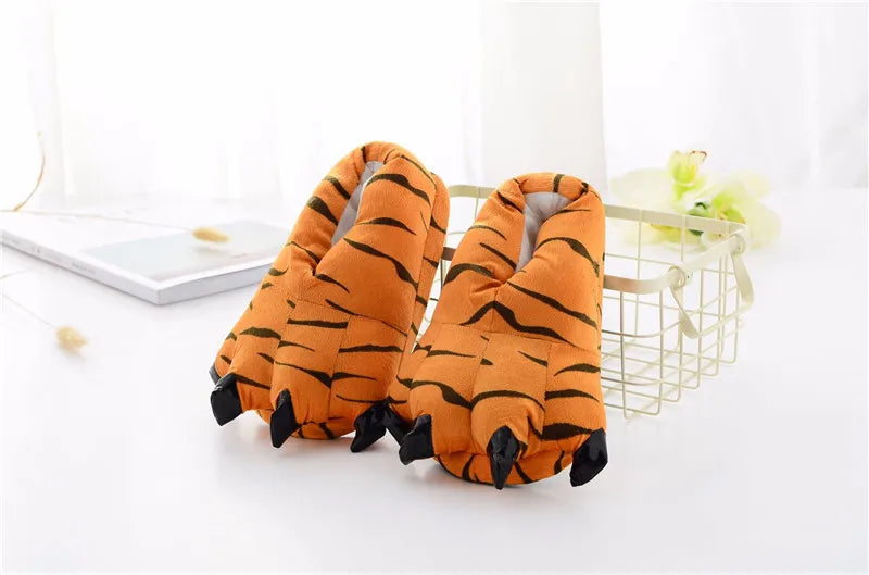 Animal Christmas Paw Slippers Super Soft Floor Noise Slippers Kids Boys Home Shoes Winter Warm Plush Slipper Women Indoor Shoes