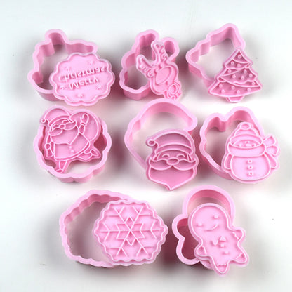 8 Pieces Cookie Cutter Press Christmas Santa Claus Biscuit Mold Plastic Cookie Stamp Confectionery Kitchen Baking Pastry Tools