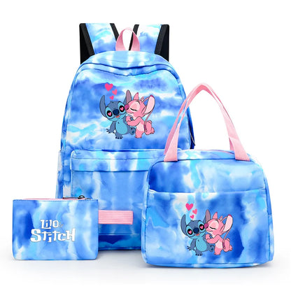 3pcs Disney Lilo Stitch Colorful Backpack with Lunch Bag Rucksack Casual School Bags for Boys Girls Women Student Teenagers Sets