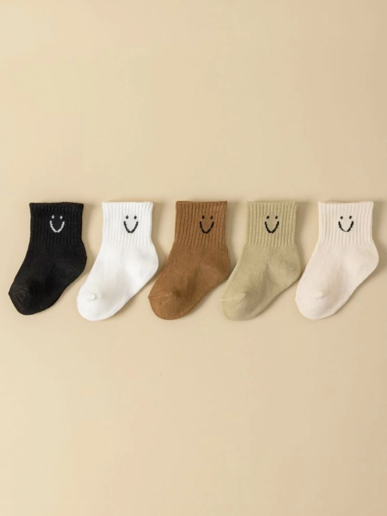 5pairs/set Baby Cartoon Pattern & Solid Color Socks