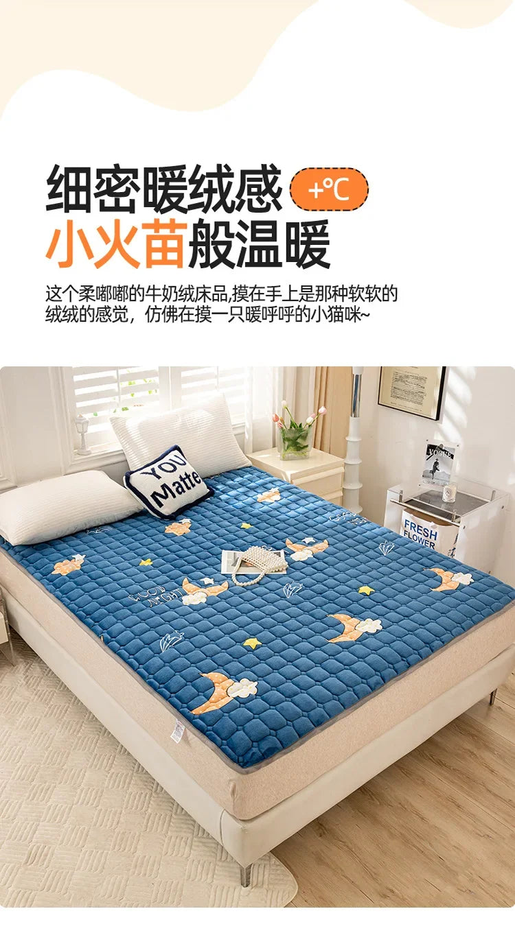 Winter Warm Mattress Toppers Home Textile Luxury Queen Size Bed Sheet Bed Cover Folding Thin Tatami Mat Mattress Protector Cover