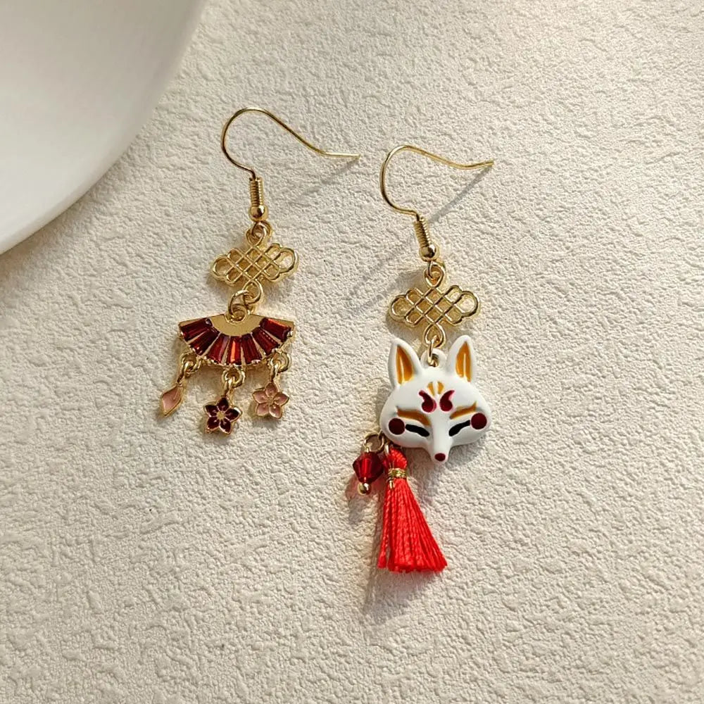 Women Eleagnt Chinese Flower Tassel Pendent Stud Earrings Cute Animal Dangle Drop Earrings Temperament Japanese Sakura Earrings