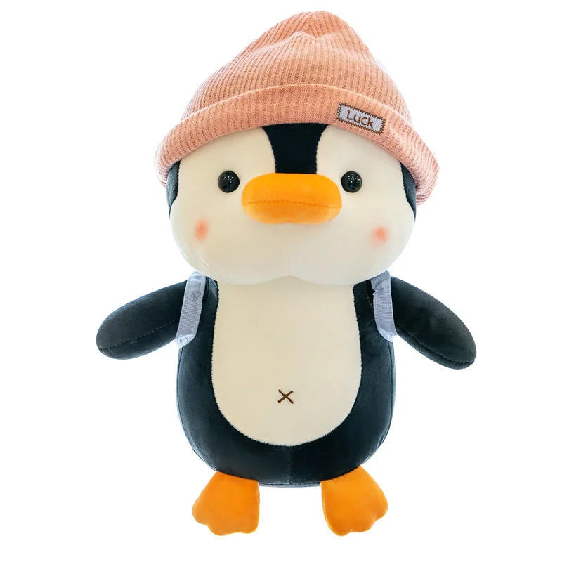 Backpack Little Penguin Doll Plush Toys Wearing Hat Penguin Comfort Sleep Companion Throw Pillow Birthday Gift